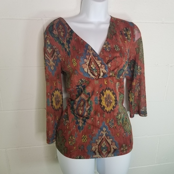 Vtg CHAPS Y2k 90s southwest print mesh shirt - Picture 7 of 7